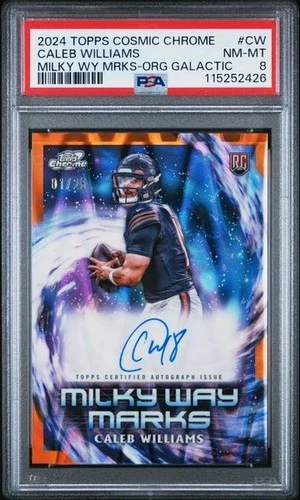 2024 Topps Cosmic Chrome Caleb Williams Milky Way Marks RC Auto /25 ORANGE PSA 8