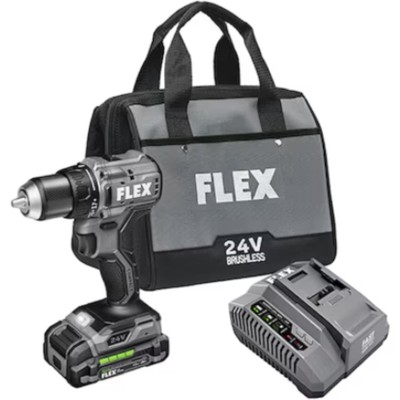 FLEX 1/2-in Keyless Compact 24-volt Cordless Drill Brushless W/Battery Kit Set