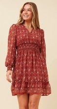 Max Studio Long Sleeve Deep V-neck Ruffle Mini Dress Size M Ruched Ruffle Femme