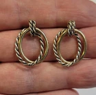 Vintage Braided Sterling Silver And Brass Ring Crossover Entwined Hoop Earrings