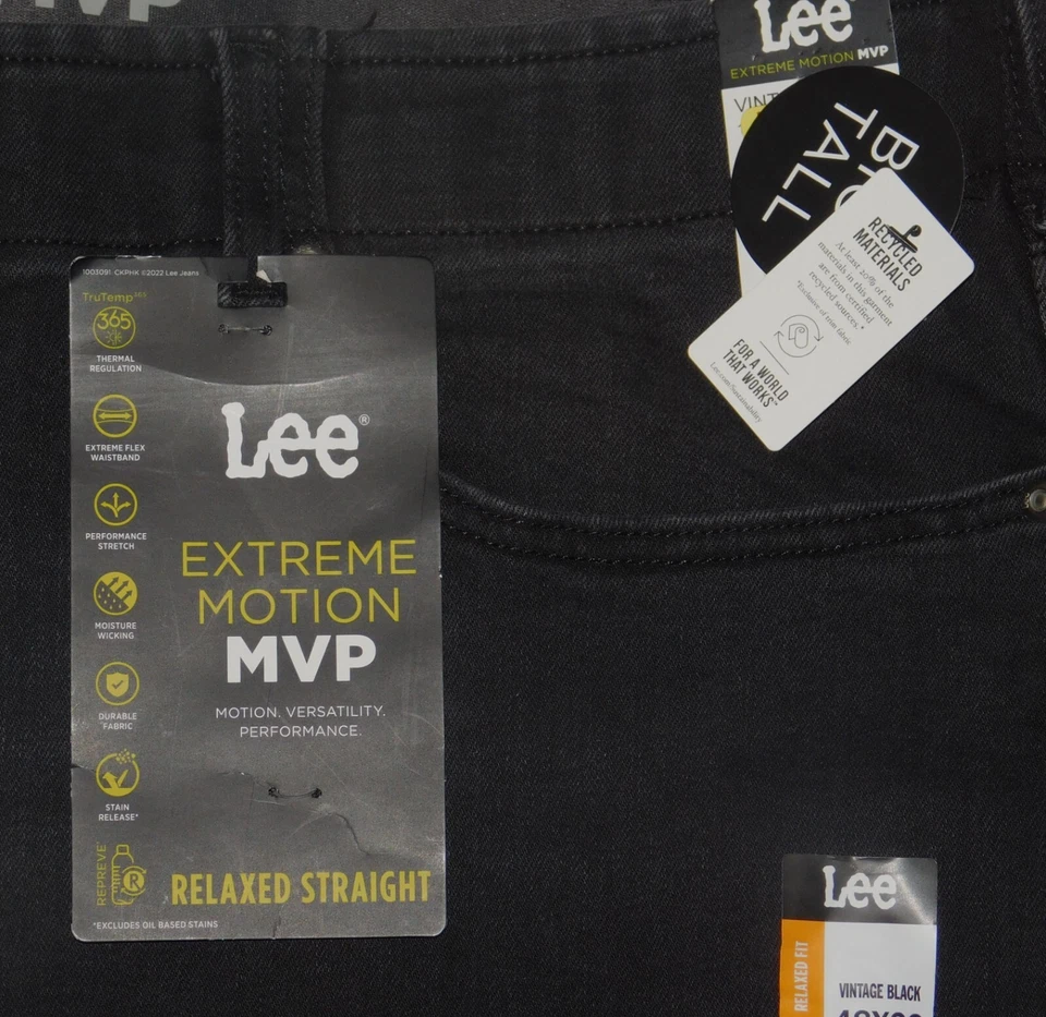 Pantalones de mezclilla LEE Extreme Motion MVP relajados calce recto elásticos grandes y altos de colección negros Foto 3 de 4
