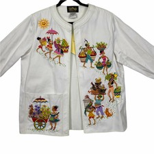 Vintage Dead Stock Bob Mackie White Embroider Blazer Wearable Art Size L