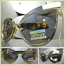 Classy Elegant Exaggerated RETRO Cat Eye Style SUNGLASSES Gold Wire Metal Frame