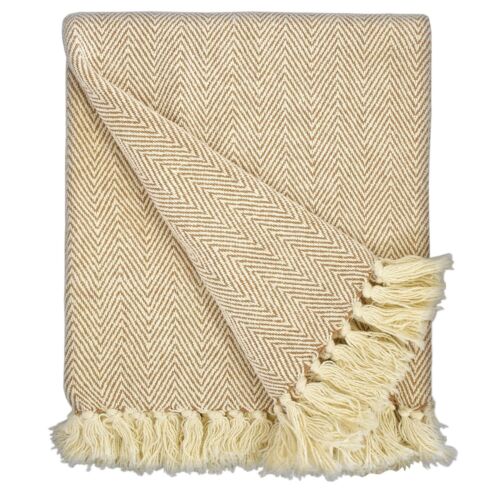 Beige Large, XL & XXL Cotton Traditional Herringbone Chair / Sofa / Bed Throws - Picture 2 of 5