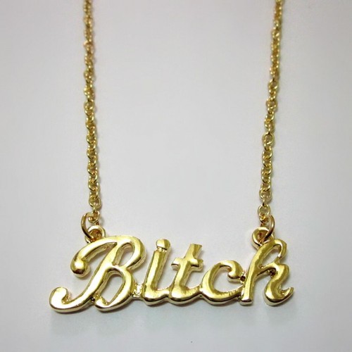 BITCH NECKLACE 1.5" Charm Pendant Gold Silver Tone Chain HIP HOP Trendy Fashion - Picture 7 of 10