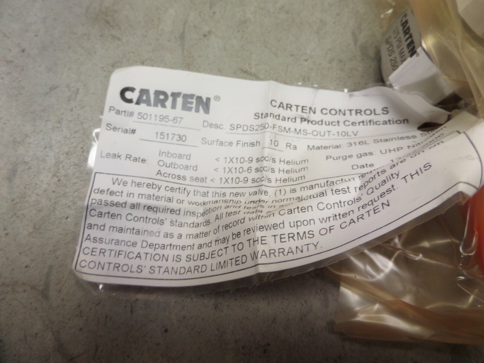 Carten Diaphragm Valve SPDS250FSMMSOUT10LV 316L Stainless Steel S/S