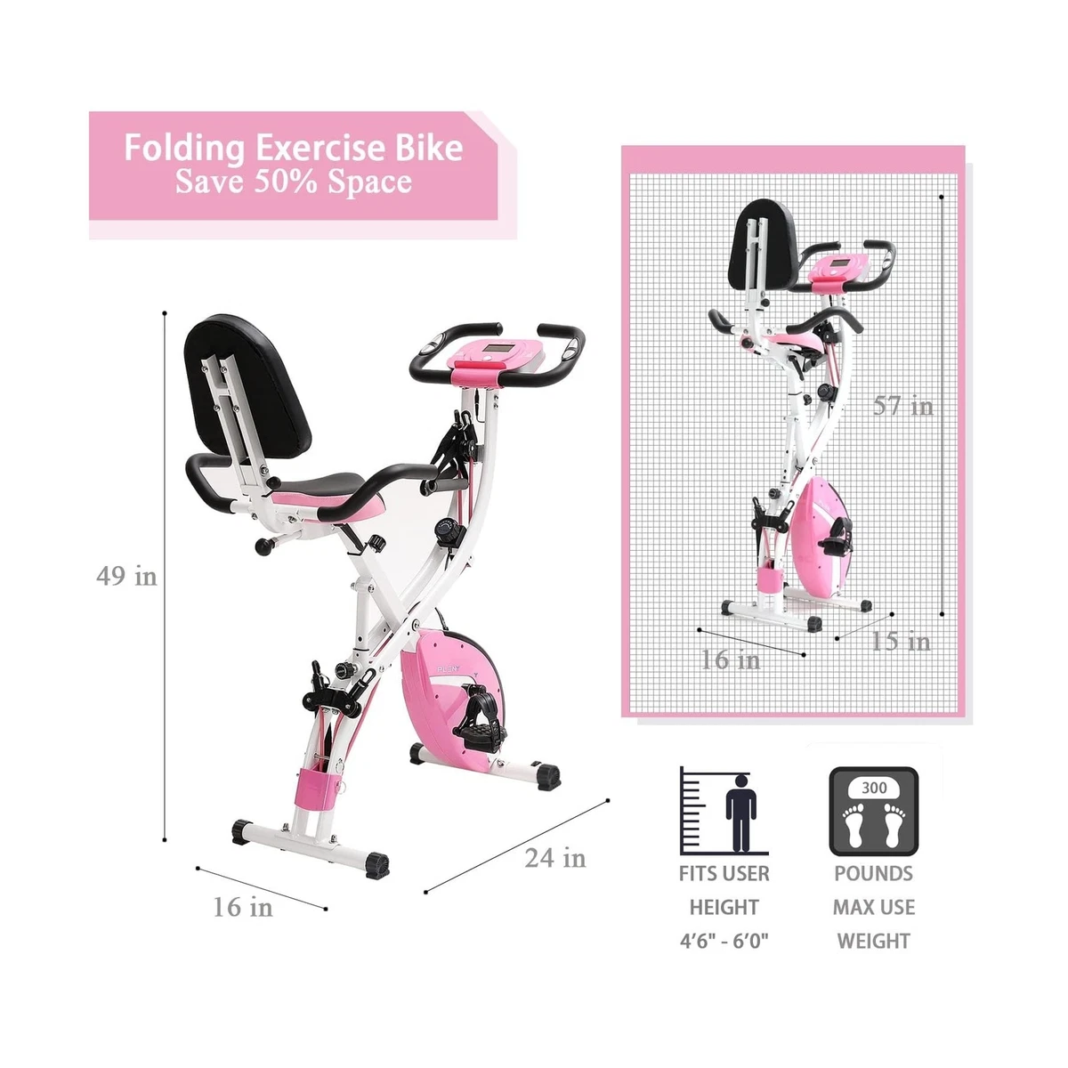 PLENY Folding Exercise Stationary Bike 3 in 1 Foldable Indoor Cycling Exerc