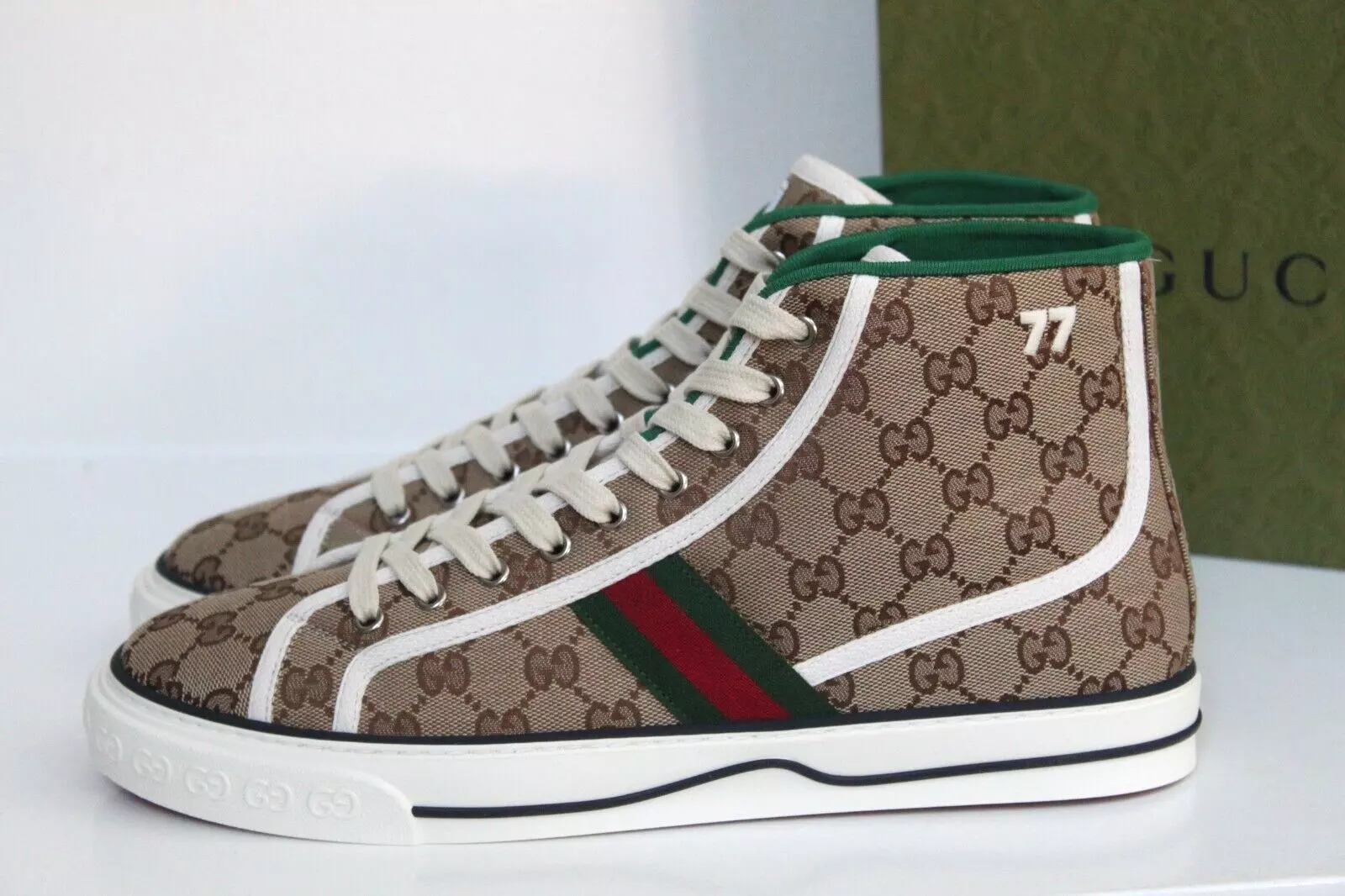 Baskets montantes à lacets pointure 6,5 US / 5,5 UK GUCCI tennis 1977 logo GG chaussure homme