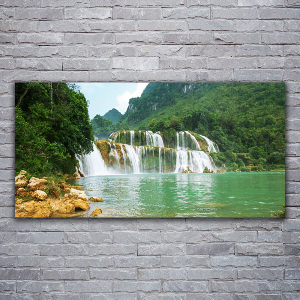 Tableau sur verre acrylique Forêt Chute D'eau 120x60 cm Tulup