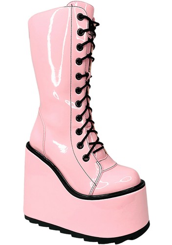 black boots with pink laces