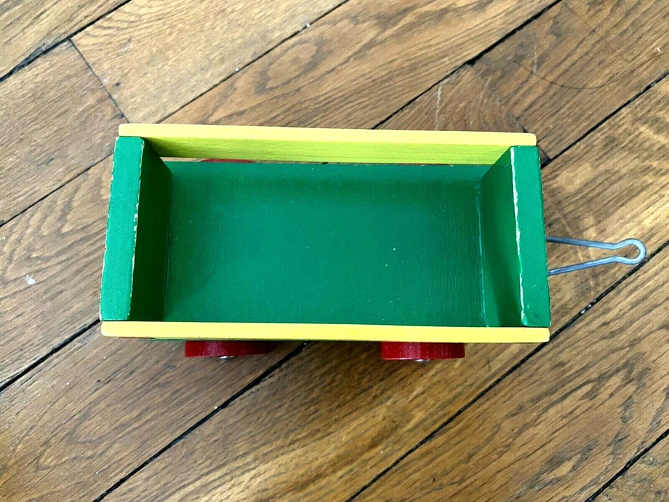 CHARIOT en BOIS coloré jouet façon ancien rouge vert jaune enfant ! - Photo 2/4