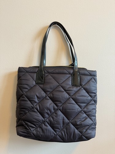 Anne Klein Rhonda Tote Quilted Nylon Satchel and Pouch with Patent Leather Strap - Picture 3 of 15