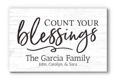 Count Your Blessings Sign - Personalized Custom Family Name Farmhouse Wall Art