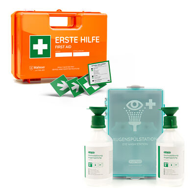 FLEXEO Erste-Hilfe-Koffer DIN 13157 inkl. Augenspülstation 2 x 500ml NaCl 