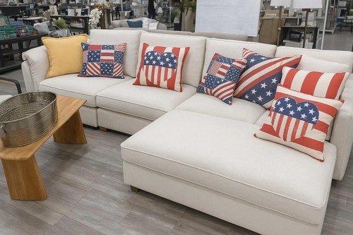 Patriotic Patchwork Pillow Cover American Flag 4th of July, Red White Blue - Picture 8 of 10