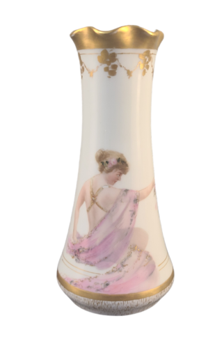 ANTIQUE HAND PAINTED GILDED AUSTRIAN IMPERIAL PSL VASE FIGURAL CLASSICAL MAIDEN - Foto 1 di 6