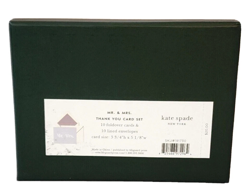 Kate Spade Mr. & Mrs. Juego de 10 tarjetas y sobres de agradecimiento multicolor nuevo Foto 3 de 4
