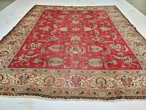 Antique Oriental Hand-Knotted Wool Area Rug Red/Beige 11'5" x 13'