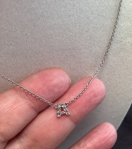 Signed SV 925 Sterling Silver Small Crystal Letter A 1mm Chain Necklace 16” - 第 3/11 張圖片