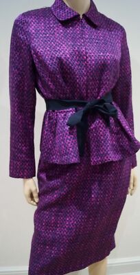 Carolina Herrera rosa schwarz kariert Baumwolle Seide Mischung Jacke Rock Anzug 8 UK12