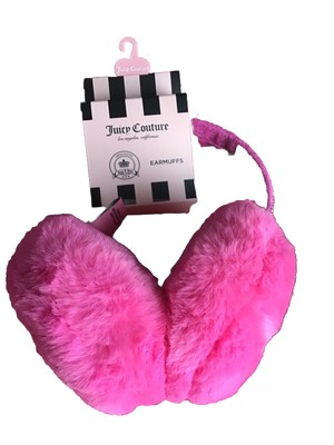 JUICY COUTURE Bright Fuchsia Pink Rhinestone Faux Fur Earmuffs Fluffy Gift Idea