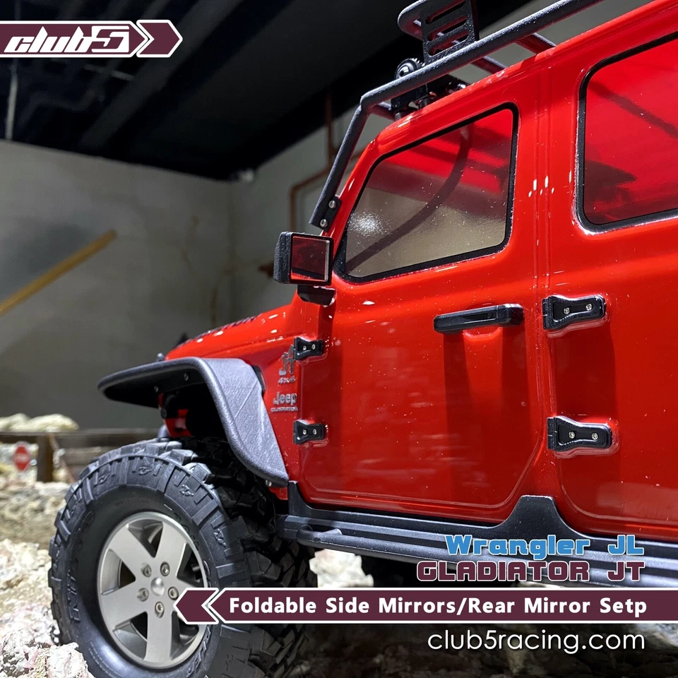 Foldable Side Mirrors / Rear Mirror Set for SCX10 III Jeep JL Wrangler / JT Glad - Image 4 of 4