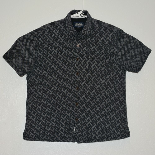 Nat Nast Luxury Original Navy Blue Black Silk Blend Button Front Shirt Men Large