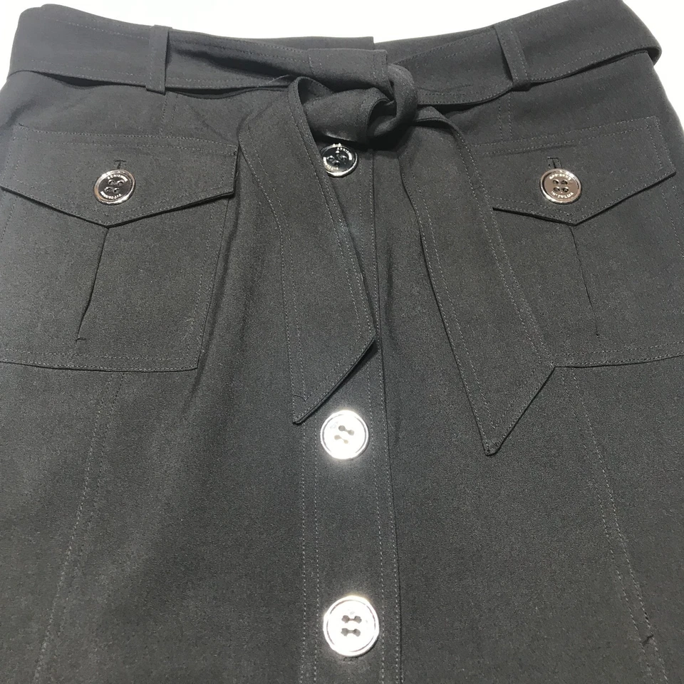 Falda Adrienne Vittadini Mujer Talla 10 Negra Cinturón Frontal Botón Lápiz Elastizada Foto 3 de 4