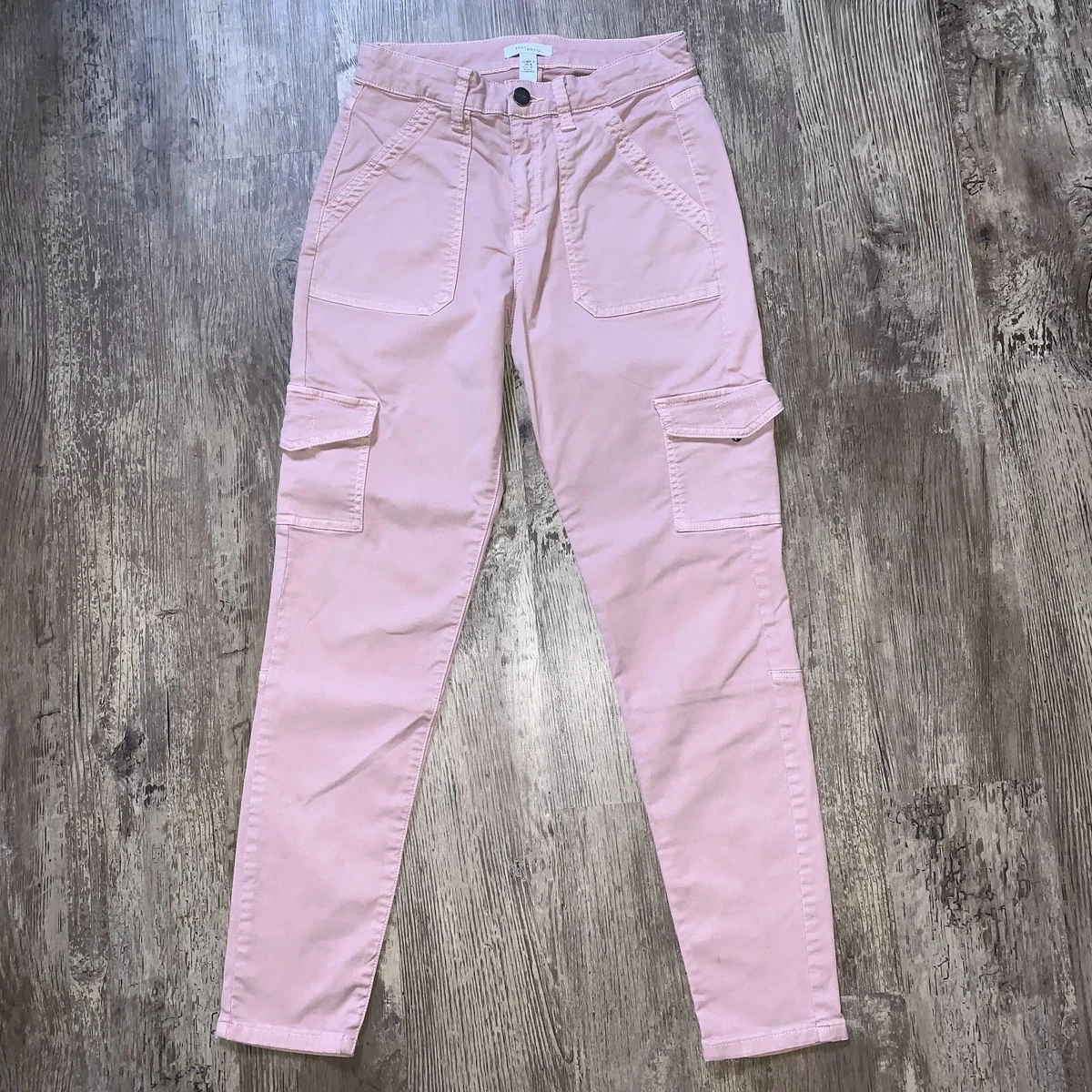 Daily Ritual Womens Size 4 High Waisted Skinny Cargo Pants Full Length Pink