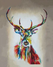 Framed Canvas Street painting art stag deer elk rainbow ready to hang