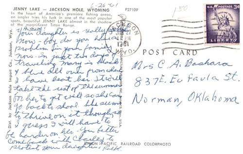 Fishing On Jenny Lake Jackson Hole Wyoming Fishing Postcard Posted 1961 - Picture 2 of 2
