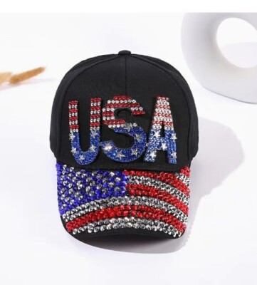 Rhinestone American Flag Baseball Cap - Black Amazon.com: Generic American Flag Bling Hats for Men Women  main image 4