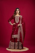 New Attractive Chinnon Silk Palazzo Suit With Dupatta For Reception Wear