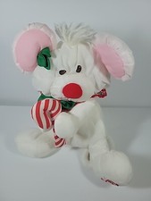 Fisher Price Puffalump White Christmas Mouse with Candy Cane Plush 1987 Stuffed