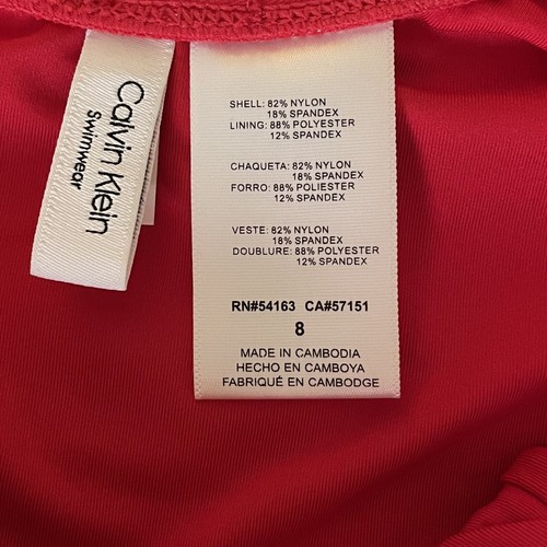 NWT Calvin Klein Red Strappy Logo Back One Piece Swimsuit Ruched Front Size 8 - Picture 4 of 5