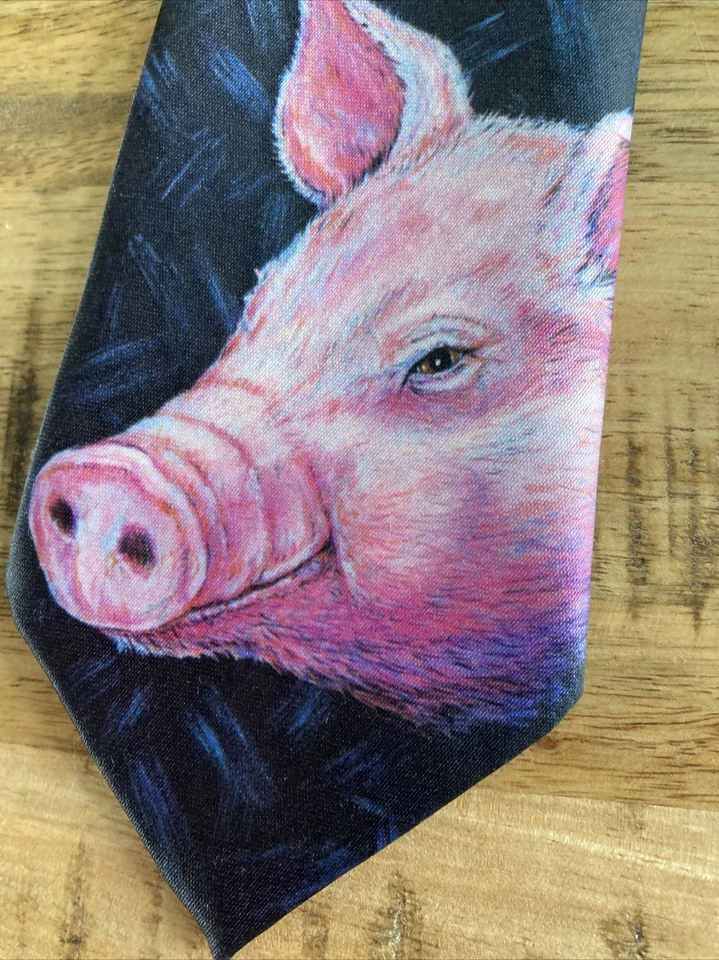 Corbata Ralph Marlin PIGS NEGRA ROSA De colección 1989 EE. UU. Foto 4 de 4