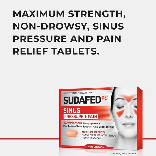 Sudafed PE Sinus Pressure+Pain Relief Tablets Maximum Strength 24 ct; Pack of 1 - Picture 2 of 5