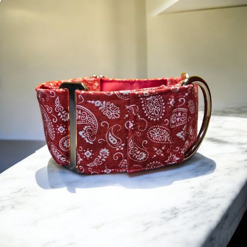 Collars by Pinky - White Paisley On Red Background Martingale Collar - Picture 2 of 9