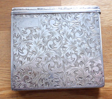 .950 Sterling Silver Cigarette or Card Case Engraved, Spring Open 4oz+