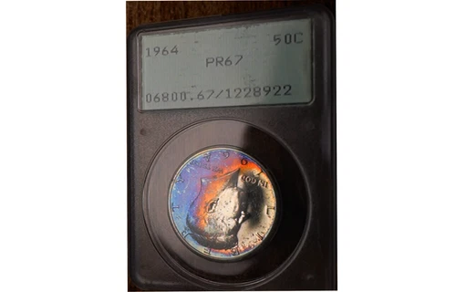Colorfully toned 1964 Proof Kennedy Silver Half Dollar PCGS PR67