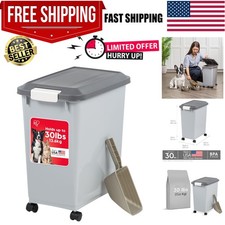 Dog Food Storage Container with Wheels, Airtight Lid, 2-Cup Scoop, Up to 30 P...