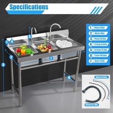 Commercial Kitchen Bar Sink 3 Compartment Stainless Steel Laundry Sink W/ Drains