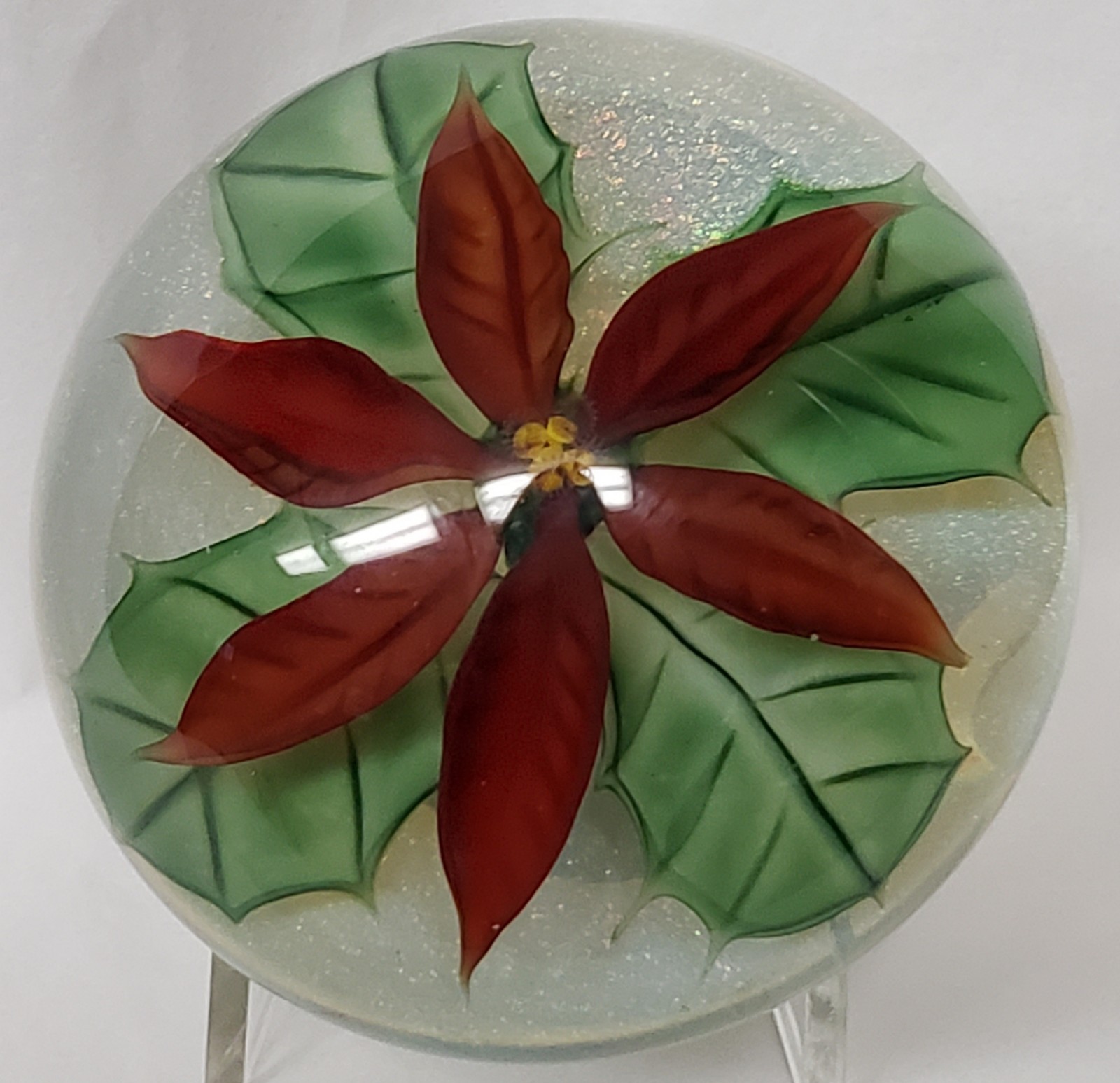 Daniel Salazar Lundberg Studios Christmas Holiday Poinsettia Paperweight