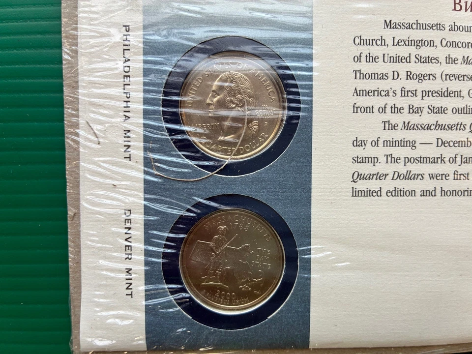 U.S. Mint 2000 Massachusetts P&D Quarters 1st Day Cover Set 2 Coins - Image 4 of 4