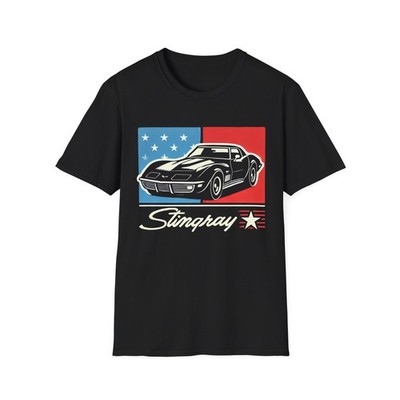 C3 Corvette Stingray T-Shirt   Retro Black Muscle Car Graphic with USA Flag