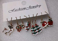 Christmas Holiday Season Dangle Earrings,  Goldtone Enameled 5pair. All The...