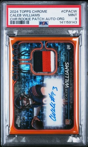 Caleb Williams 2024 Topps Chrome Orange Refractor Rookie Patch Auto RC /25 PSA 9