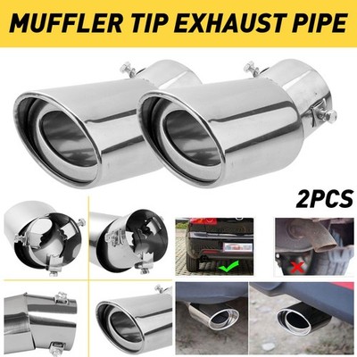 2X Car Muffler Tip Pipe Exhaust Stainless Steel Effect Chrome Fit for 1.5-2 inch