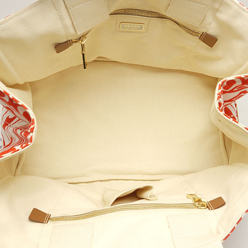 PRADA Canapa BN1872 Canvas Tote Bag Off White x Red A4 Size Compatible from japa thumbnail 10