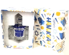 Blown Glass Hanukkah Dreidel, Qfkris,Clear w/ Blue Crushed Diamonds Crystal, New